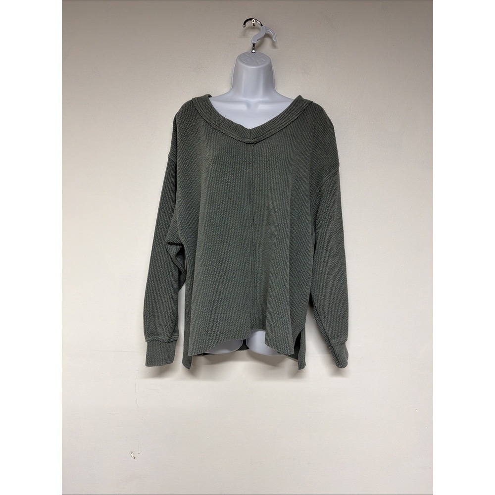 Aerie Women Sweater Size XS Oversized V-neck Chunky Knit Casual Green Pullover
